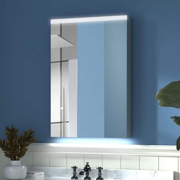 ES-DIY 20 in. W x 26 in. H Small Rectangular Silver Aluminum Surface Mount Medicine Cabinet with Mirror, LED Light