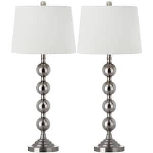 Stacked Gazing Ball 32.5 in. Nickel Table Lamp with Off-White Shade (Set of 2)