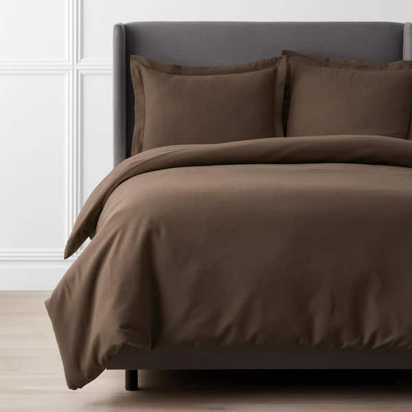 The Company Store Company Cotton Solid Velvet Flannel Coffee Twin Duvet Cover