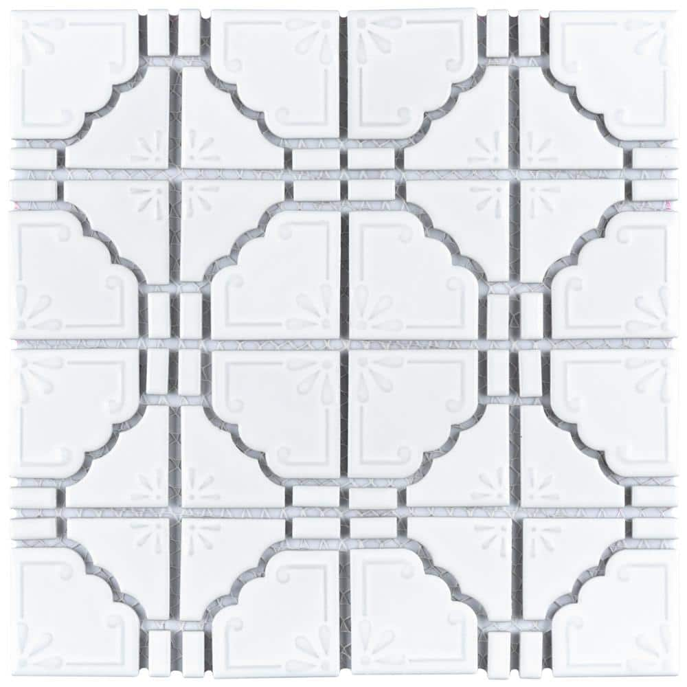 Merola Tile Moonbeam Glossy White 11-3/4 in. x 11-3/4 in. Porcelain ...