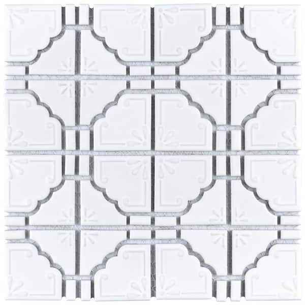 Merola Tile Moonbeam Glossy White 11-3/4 in. x 11-3/4 in. Porcelain Mosaic Tile (9.8 sq. ft./Case)