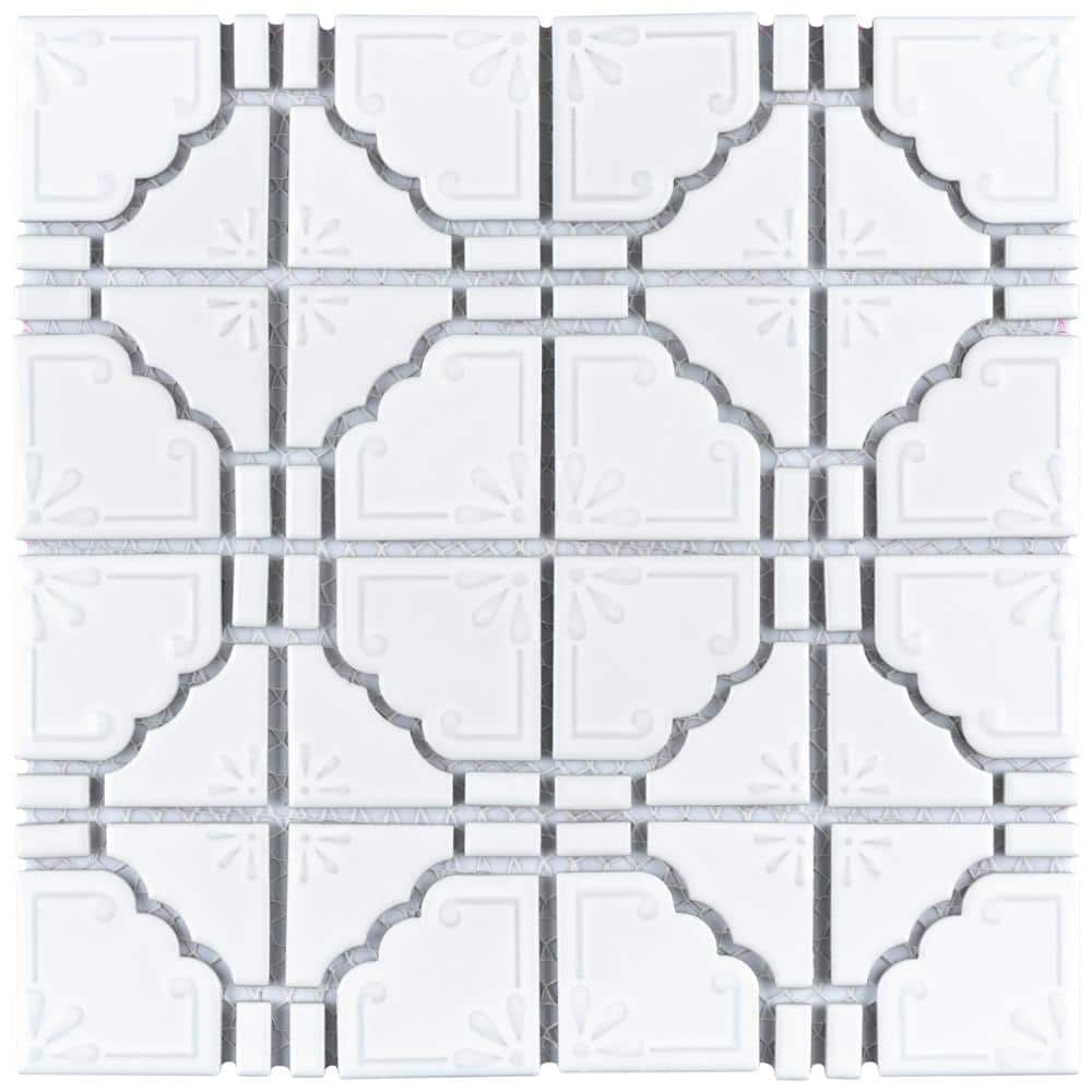 Hudson Moonbeam Glossy White 12 in. x 12 in. Porcelain Floor and Wall Mosaic Tile (10.1 sq. ft./Case) price history on PriceWatchPro