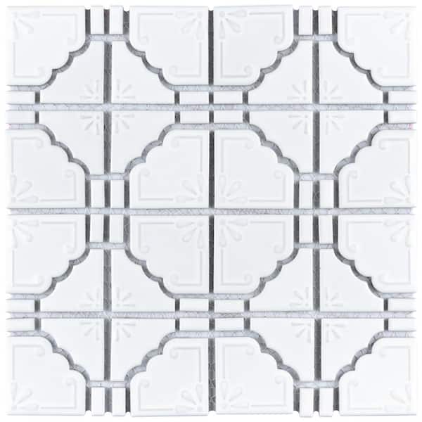 Merola Tile Hudson Moonbeam Glossy White 12 in. x 12 in. Porcelain Floor and Wall Mosaic Tile (10.1 sq. ft./Case)