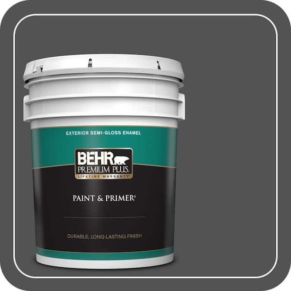 BEHR PREMIUM PLUS 5 gal. #BXC-30 Black Space Semi-Gloss Enamel Exterior Paint & Primer