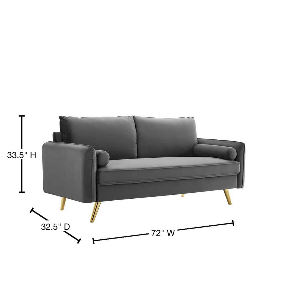 Revive 72'' Gray Performance Velvet Lawson Sofa with Gold Legs