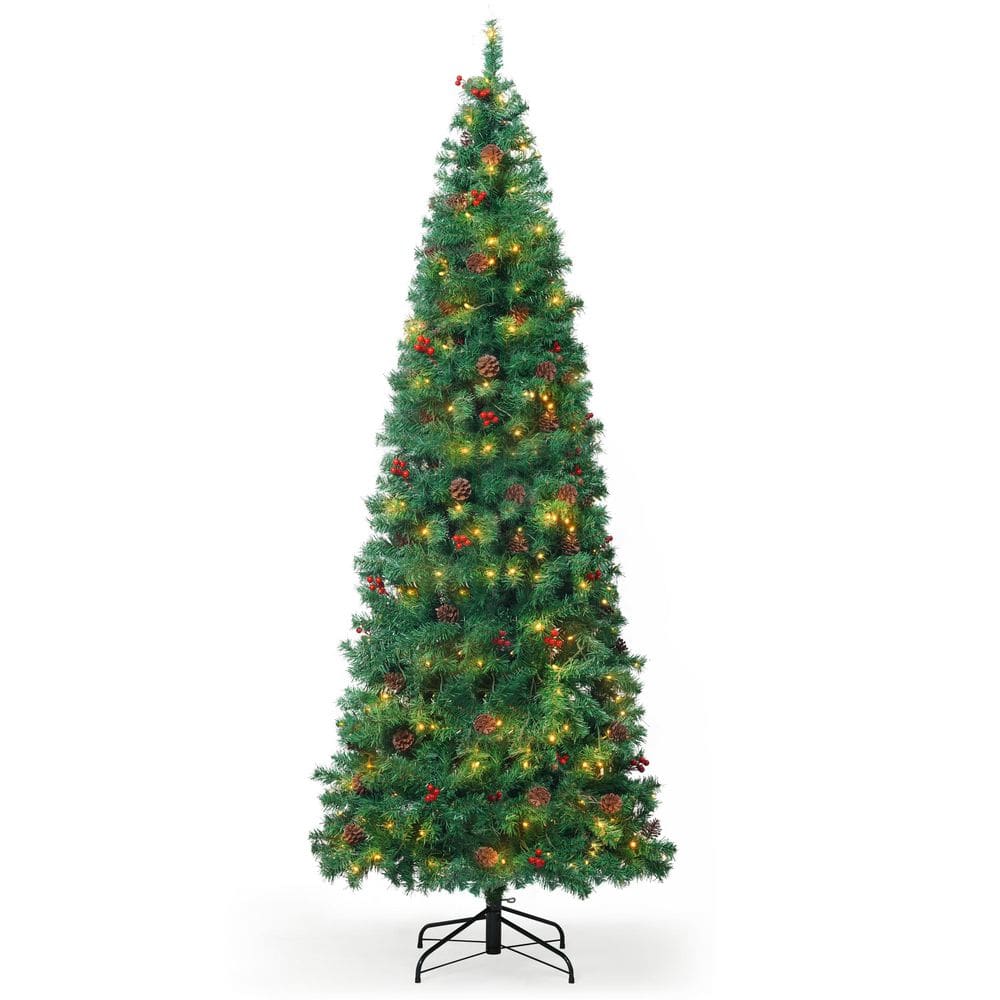7.5 ft. Pre-Lit LED Slim Pencil Tree Artificial Christmas Tree with 350 Lights with Pinecones, Berries and Metal Stand price history on PriceWatchPro
