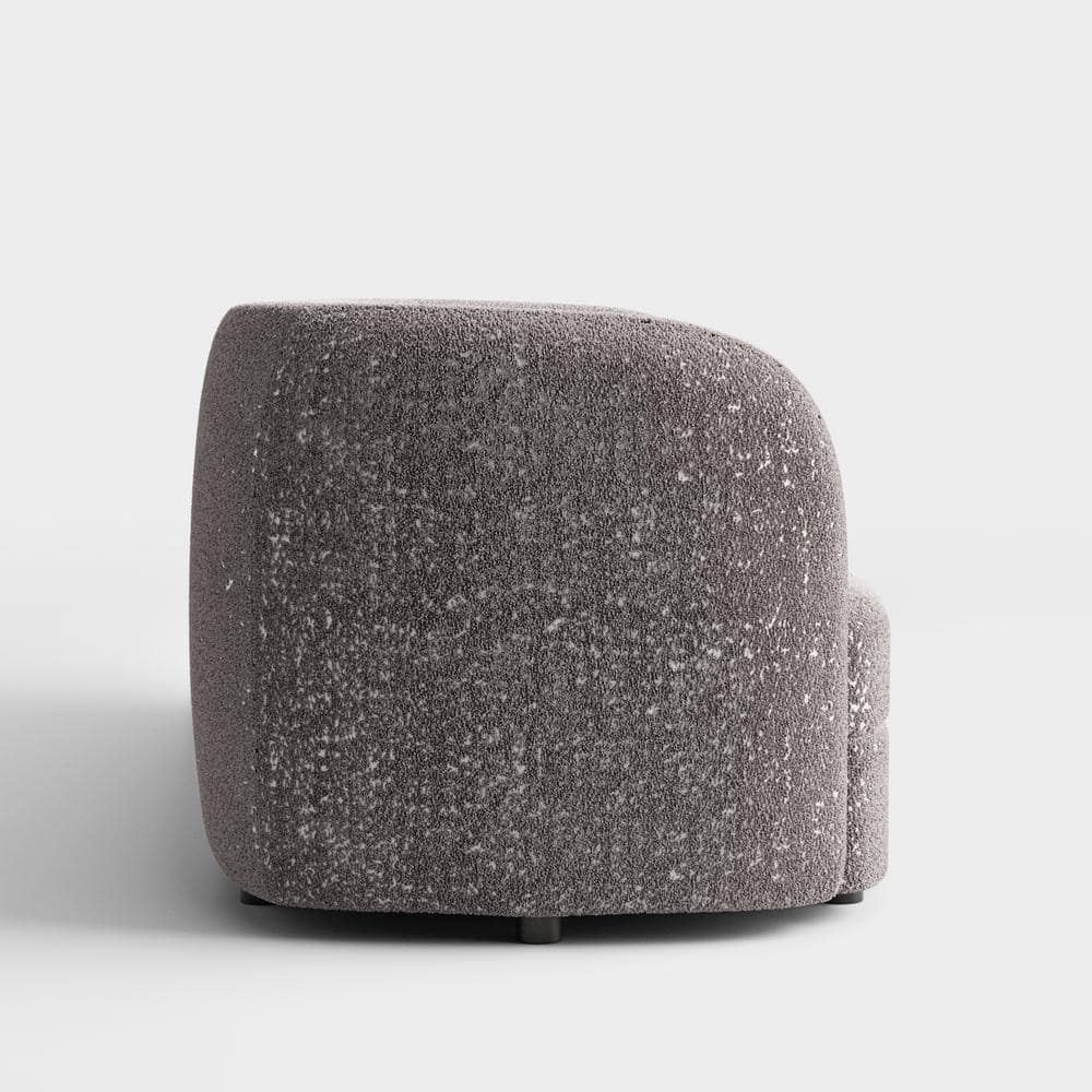 Charcoal Gray Boucle Fabric Curved Loveseat with Wooden Legs