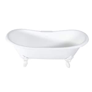 Traditional 72 in. Cast Iron Double Slipper Clawfoot Bathtub with 7 in. Deck Holes in White