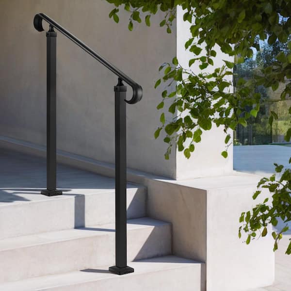 Handrails for Outdoor Steps, 38.4 in. x 3.72 in. Black Steel Stair Railing Kit, 2-3 Step Adjustable Height, 1-3 Steps