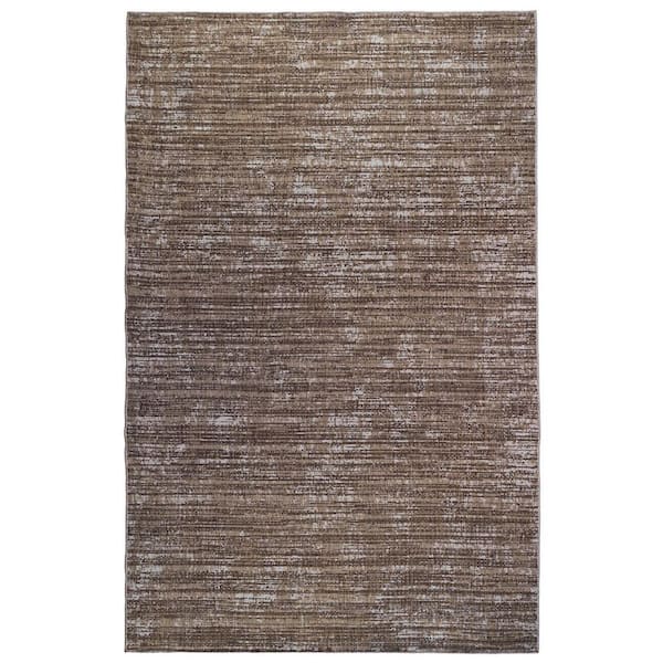 Brown, Ivory 6 ft. x 9 ft. Loomed Striped Polypropylene Rectangle Indoor/Outdoor Area Rug