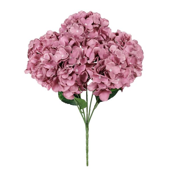 LIVING LUXURY 19 in. Deluxe Mauve Artificial Hydrangea Flower Stem Bush Bouquet (Set of 2)