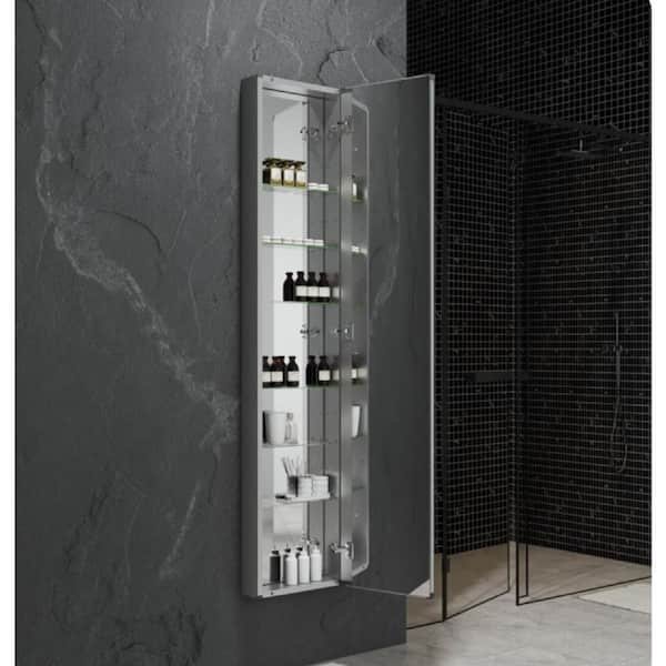 Fresca 15-in x 70-in Fog Free Surface/Recessed Mount Anodized Aluminum Mirrored Soft Close Medicine Cabinet