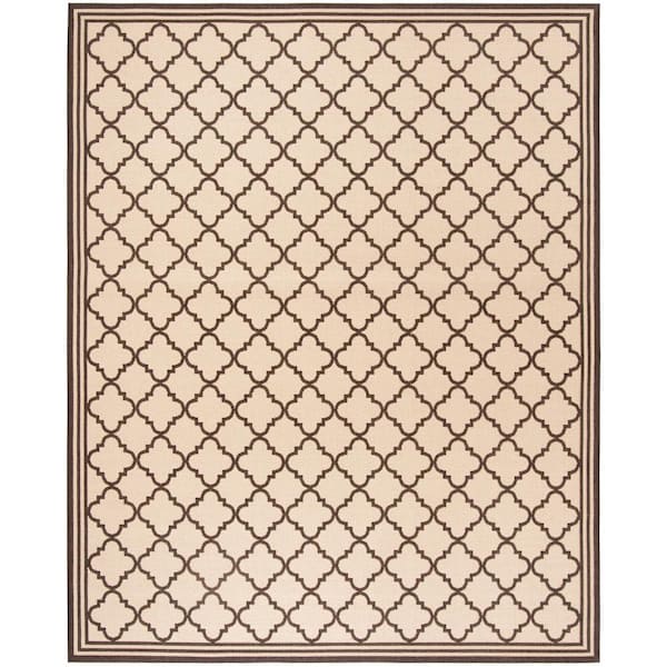 SAFAVIEH Beach House Cream/Brown 8 ft. x 10 ft. Trellis Indoor/Outdoor Patio  Area Rug