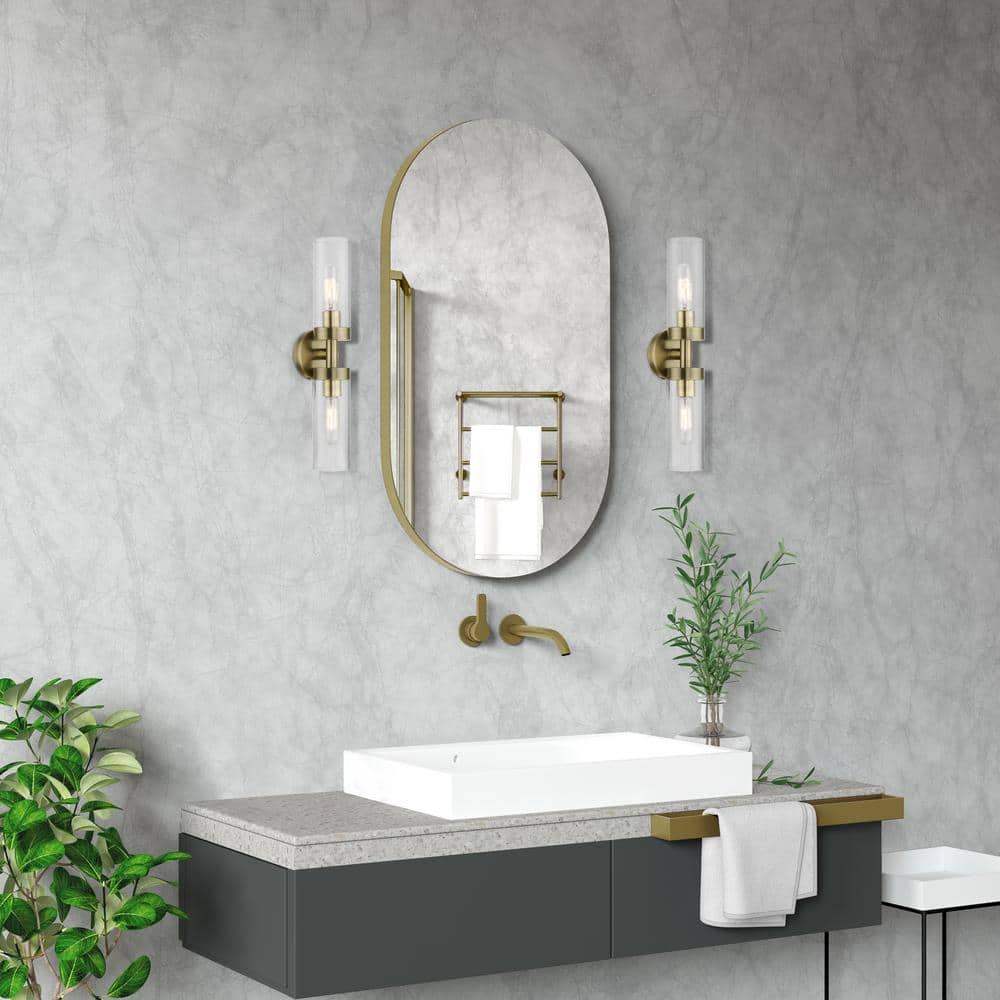 Antique Brass 2-Light Vanity Sconce with Clear Glass Shades