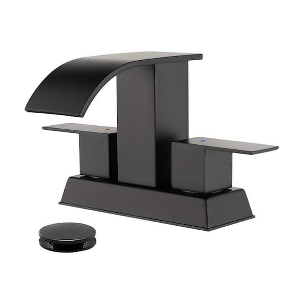 304 stainless steel 4 in. Centerset Double Handle Bathroom Faucet with Drain Kit Included in Black