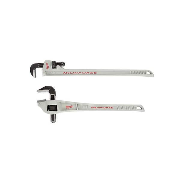 Milwaukee 10 in. Aluminum Pipe Wrench with Power Length Handle and 24 in. Offset Pipe Wrench (2-Piece)