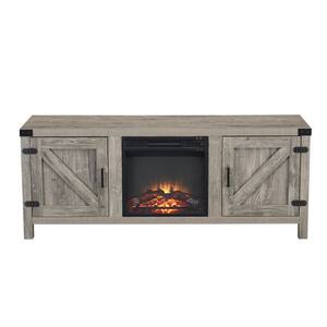 60 in. Farmhouse Grey Wash Electric Fireplace TV Stand with Adjustable Shelves. Fits TV's up to 65 in.