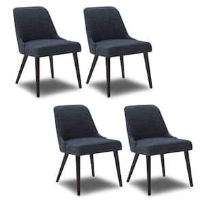 Leo Blue Solid Wood Dining Chairs with Fabric Seat for Kitchen and Dining Room (Set of 4)