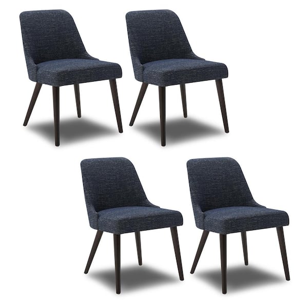 Spruce & Spring Leo Blue Solid Wood Dining Chairs with Fabric Seat for Kitchen and Dining Room (Set of 4)