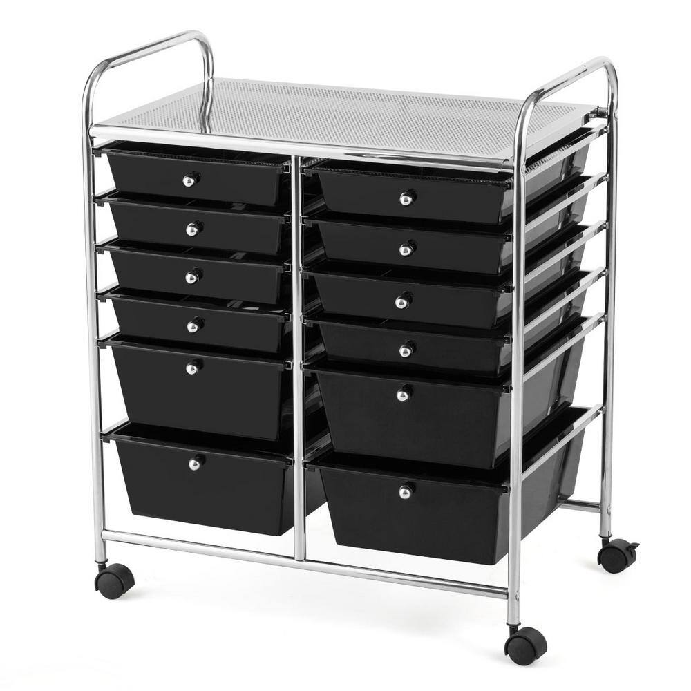 HONEY JOY 12-Drawers Plastic Rolling Storage Cart with Organizer Top in ...