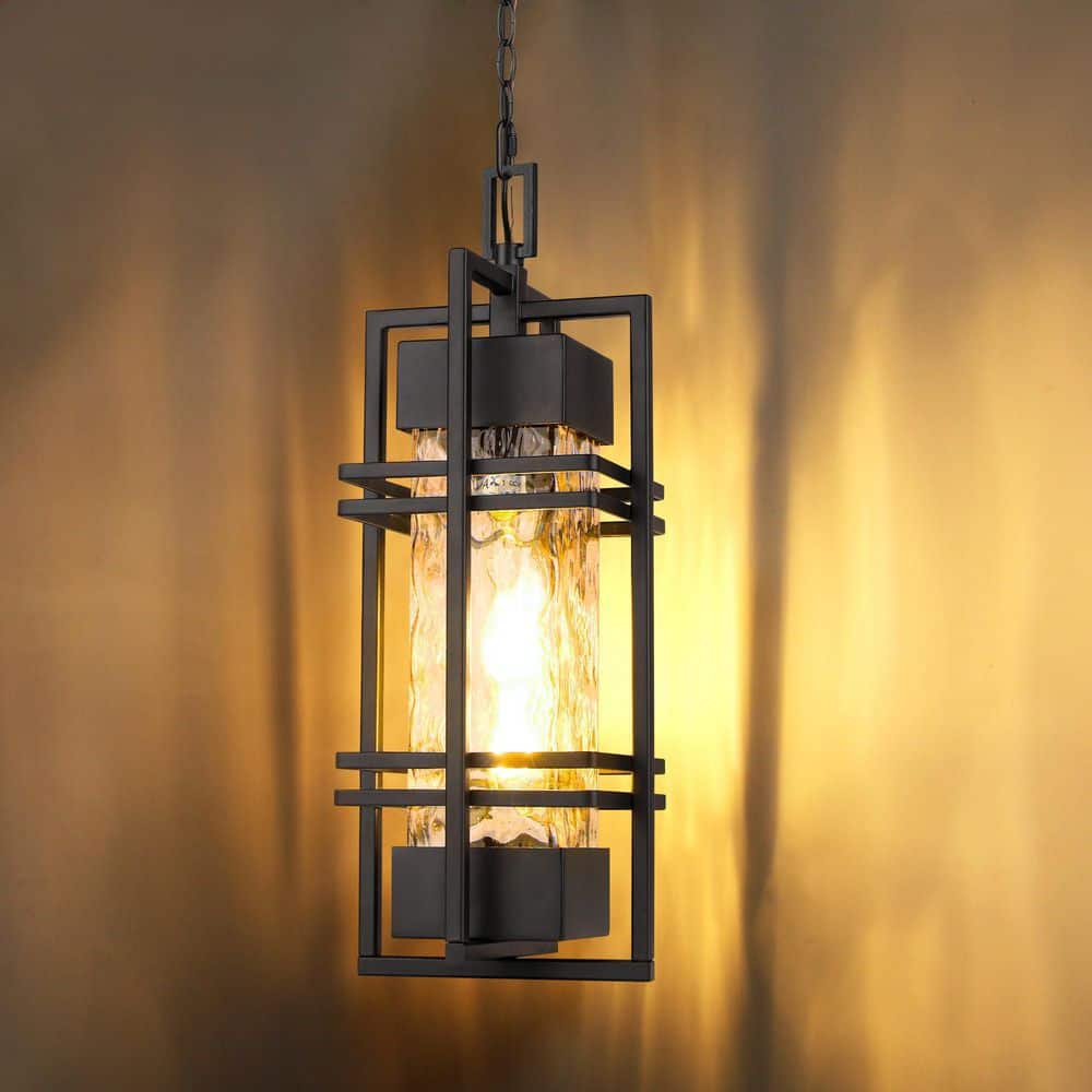 14 in. Black Modern Large Outdoor Pendant Light, Rustproof Hanging Lantern with Seeded Glass,Waterproof Exterior Fixture price history on PriceWatchPro