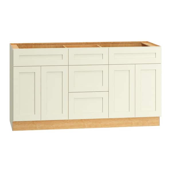 Quick Ship Cottage 60 in. W x 21 in. D x 34.5 in. H Assembled Plywood Shaker Bath Sink Base Cabinet in Starlight