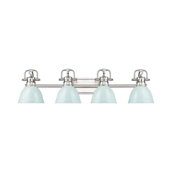Golden Lighting Duncan 8.25 in. 4-Light Pewter Vanity Light with Green Shade