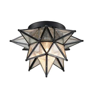 12.7 in. 1-Light Fixture Black Finish Modern Flush Mount with Seeded Glass Shade (1-Pack)
