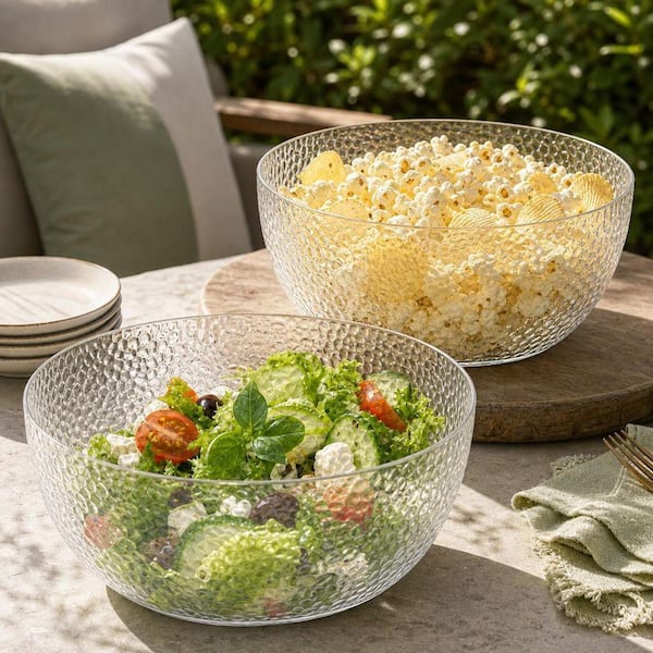 Wudkey 130 fl. oz. Clear Acrylic Salad Bowls, Serving Bowls for Fruits, Popcorn, Chips, Condiments, Break-Resistant (Set of 2)