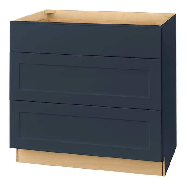 Avondale 36 in. W x 24 in. D x 34.5 in. H Ready to Assemble Plywood Shaker Drawer Base Kitchen Cabinet in Ink Blue