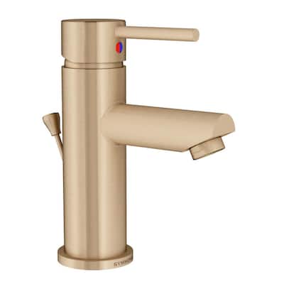 Modern Single Hole Single-Handle Bathroom Faucet with Drain Assembly in Brushed Bronze