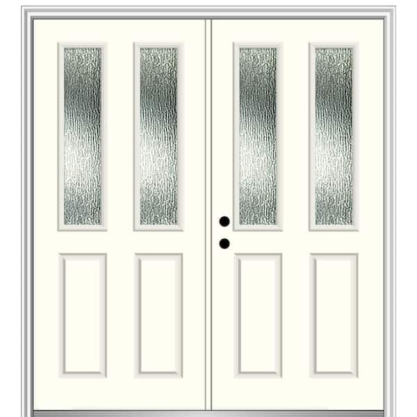 MMI Door 72 in. x 80 in. Right-Hand/Inswing Rain Glass Alabaster Fiberglass Prehung Front Door on 4-9/16 in. Frame