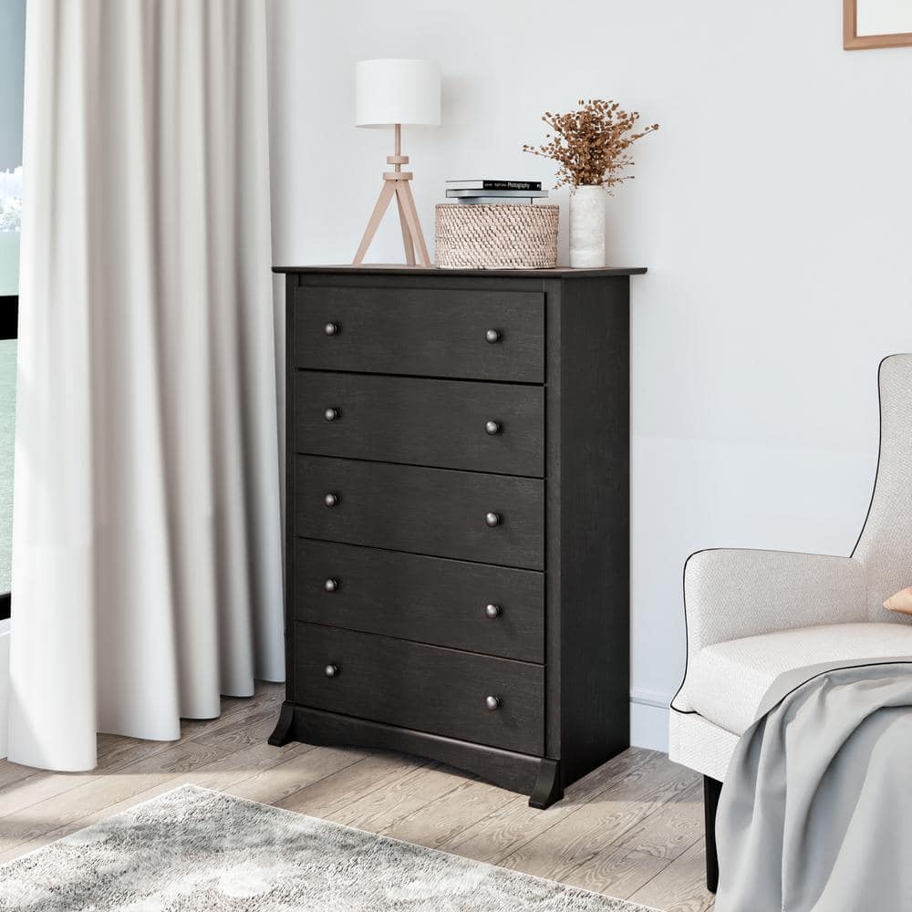 Washed Black 5-Drawer Vertical Chest