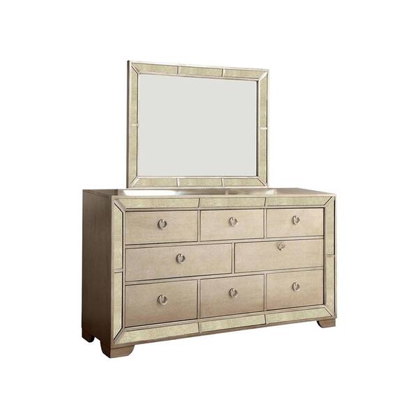 Home Furnishing Loraine Dresser, Gold Mirrored Dresser