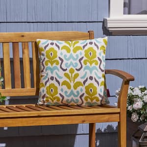 Yellow Flower Cream, Yellow, Light Blue and Grey Square Outdoor Throw Pillow