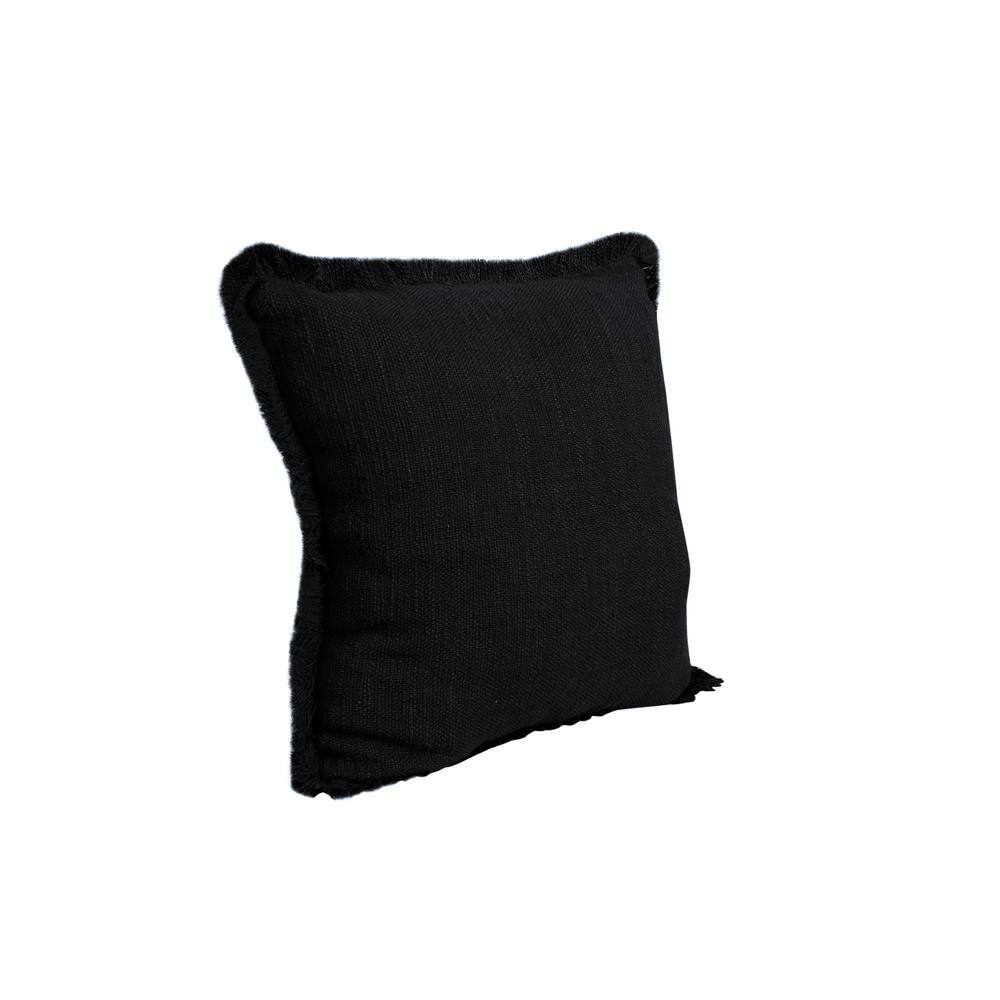Coastal Chic 20" Square Black Cotton Textured Throw Pillow with Fringe