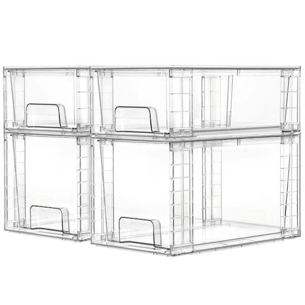 4 Pack Clear Acrylic Storage Drawer with Anti-Slip Silicone Pads, Plastic Drawers for Pantry, Under Sink Organization