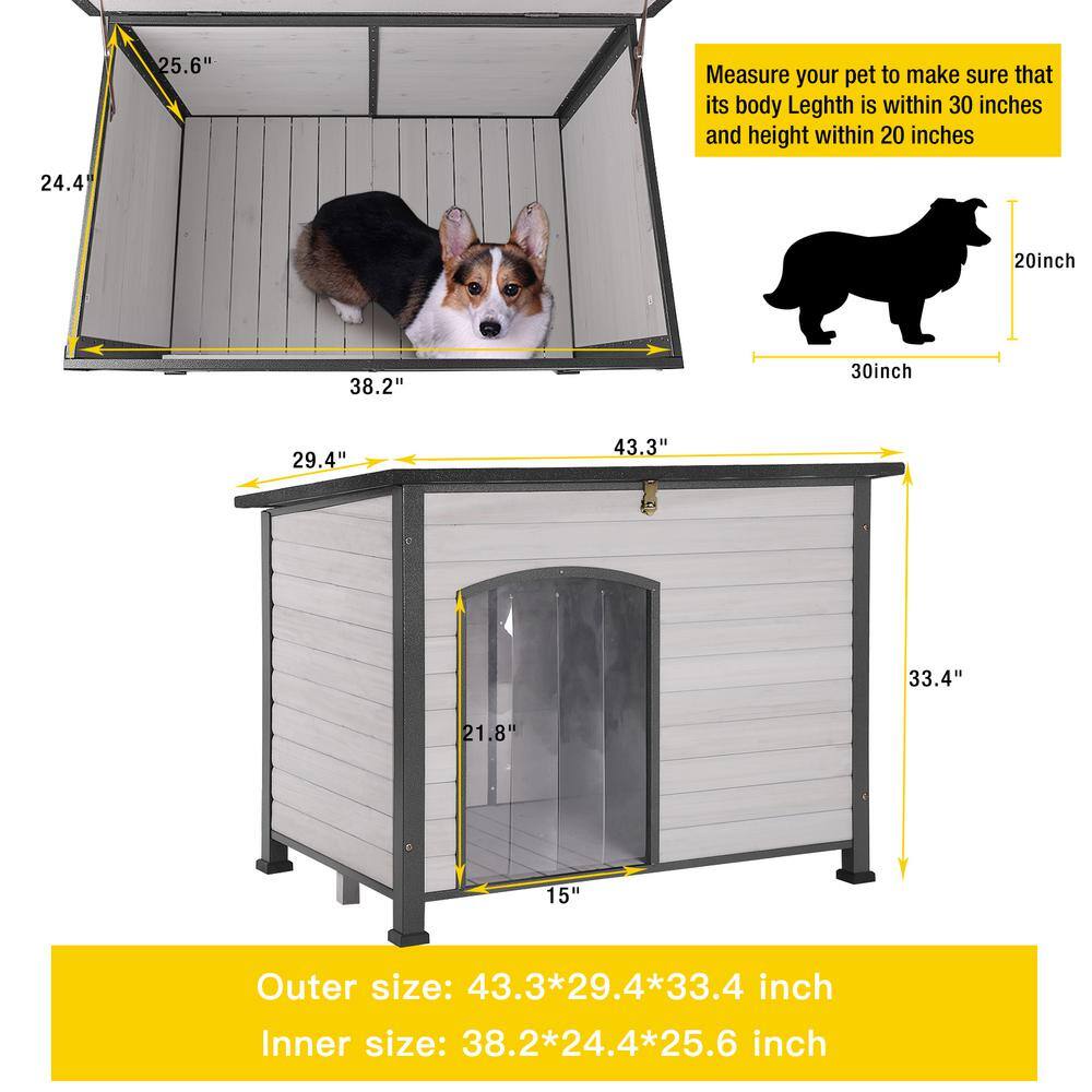 Large Off-White Wooden Dog House with Iron Frame