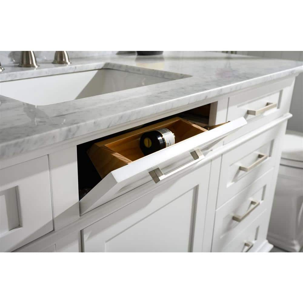 White 60" Freestanding Single Sink Vanity with Carrara Marble Top