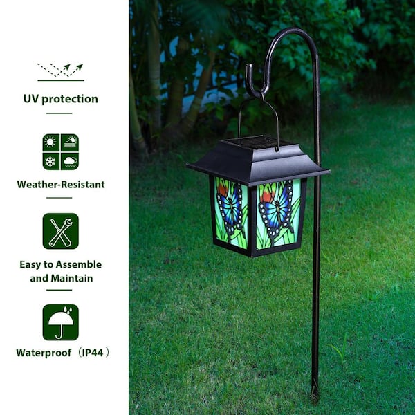 Glitzhome 30 in. H Solar Black Powered LED Weather Resistant