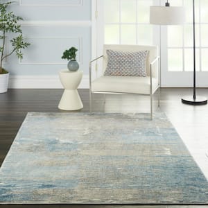 Solace Ivory/Grey/Blue 5 ft. x 7 ft. Abstract Contemporary Area Rug