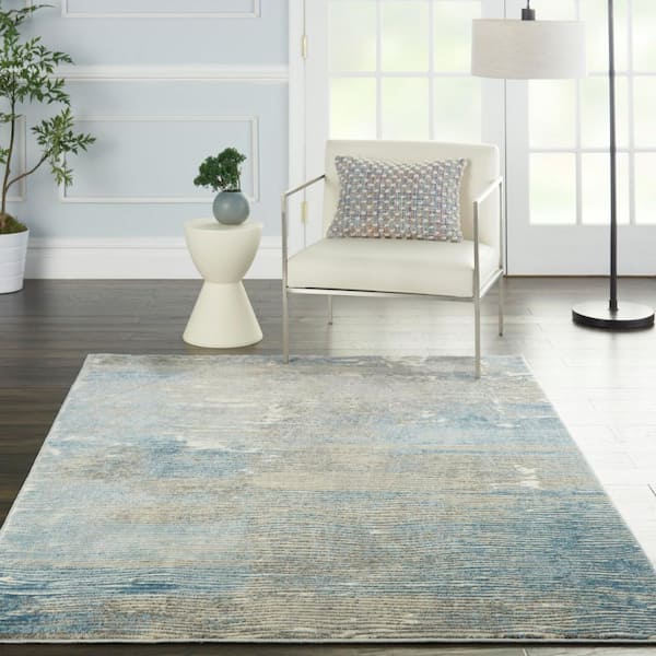 Solace Ivory/Grey/Blue 5 ft. x 7 ft. Abstract Contemporary Area Rug