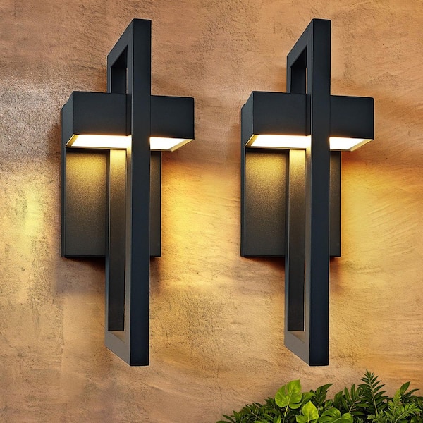 1-Light Matte Black LED Outdoor/ Indoor Wall Sconce Adjustable 5 Color Temperature (2-Pack)