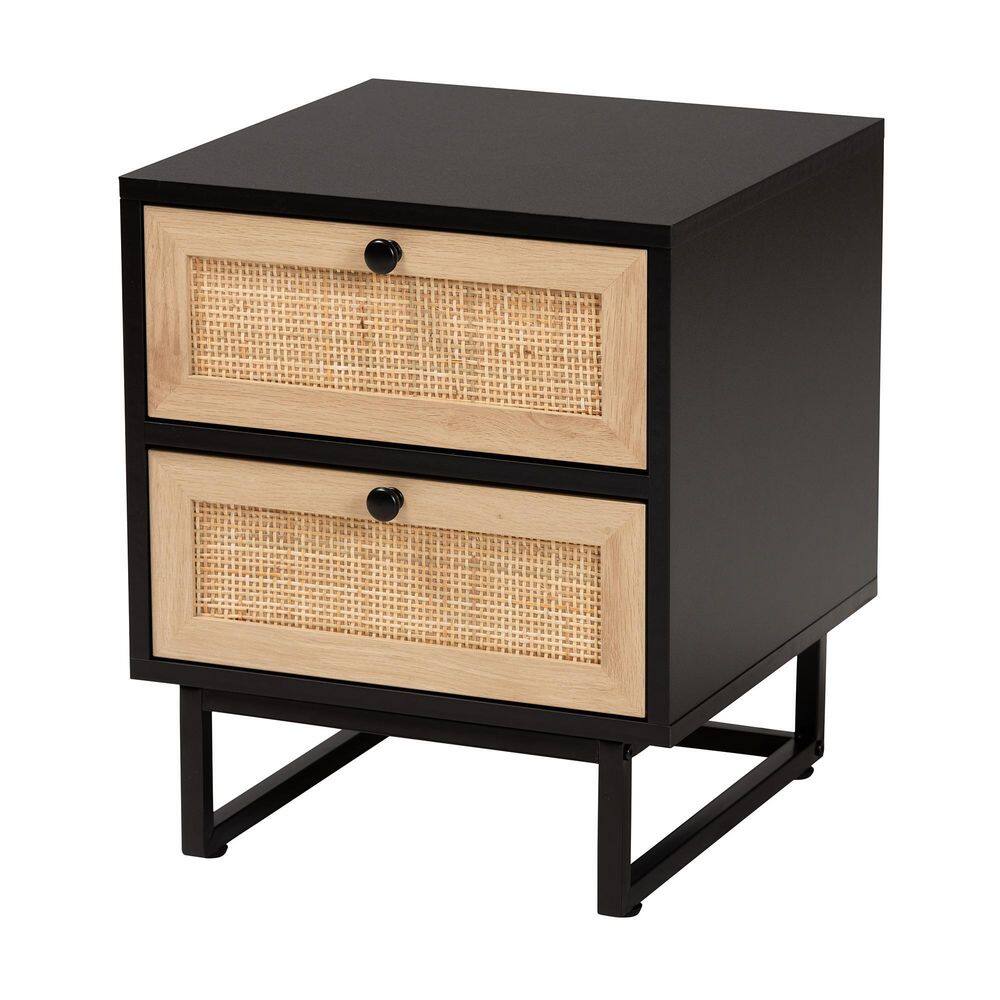 Baxton Studio Declan 2-Drawer Espresso Brown and Black Nightstand (18.7 in. H x 15.7 in. W x 15.7 in. D)