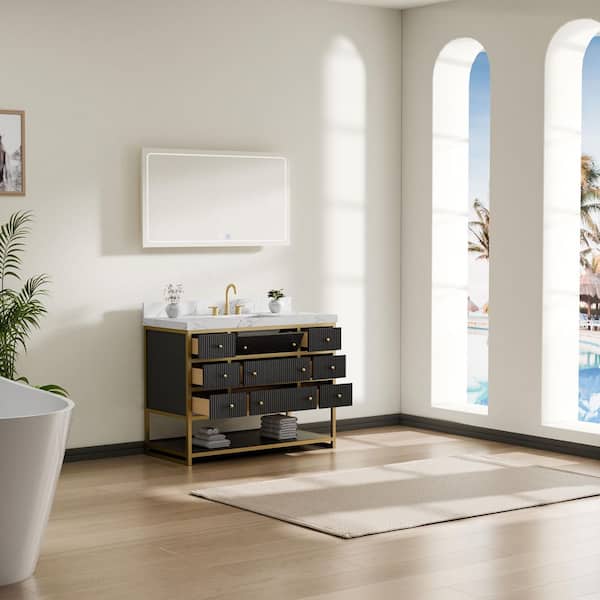 Wilton 48 in. Single Sink Freestanding Black Bath Vanity with White Culture Marble Top Assembled