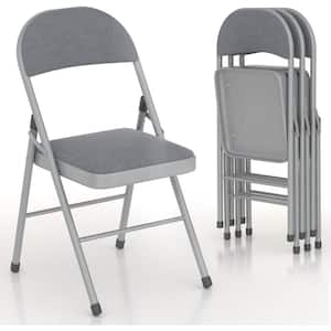 4-Pack Folding Chairs, Portable Metal with Padded Fabric Seat for Home, Kids, Events, Wedding, Gray Office Chair