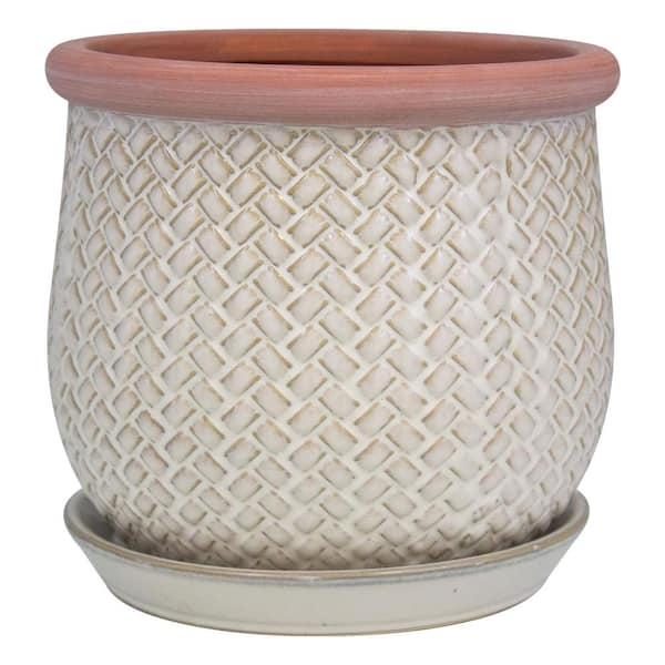Drainage Hole Hand-Crafted Ceramic White Trendspot Decorative Bowl Planter 8 in 