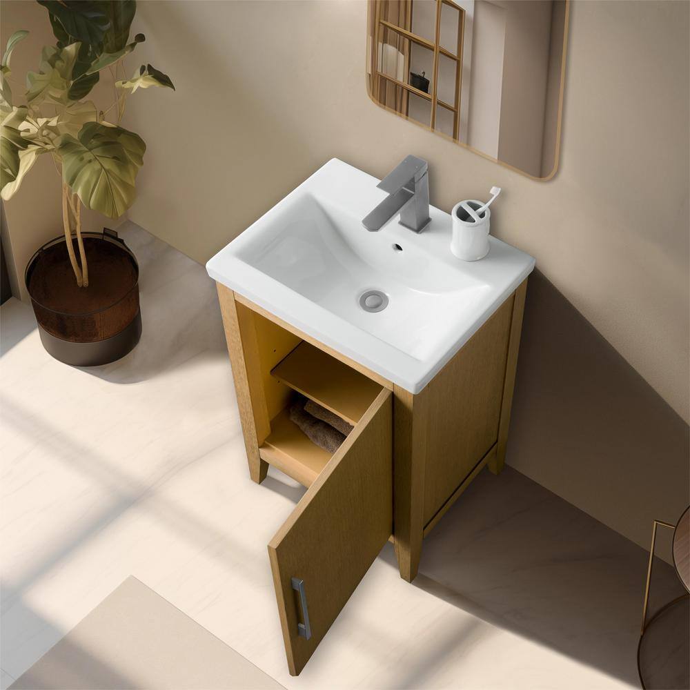 20'' Natural Oak Single Bathroom Vanity with Ceramic Top