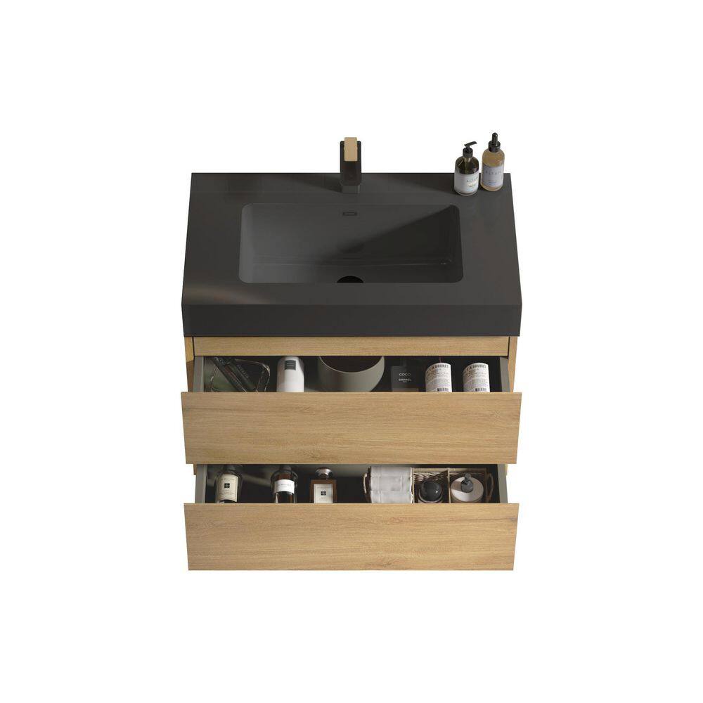 30in. Floating Single Sink Oak Bath Vanity with Black Resin Top price history on PriceWatchPro