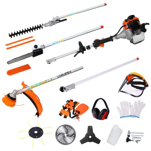 ITOPFOX 10-Piece 52CC 2-Cycle Garden Tool Set with Gas Pole Saw, Hedge Trimmer, Grass Trimmer, Brush Cutter EPA Compliant
